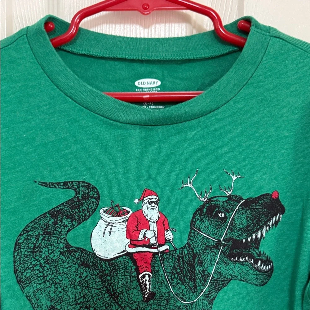 Old Navy Green Santa Dinosaur Long Sleeve Tee